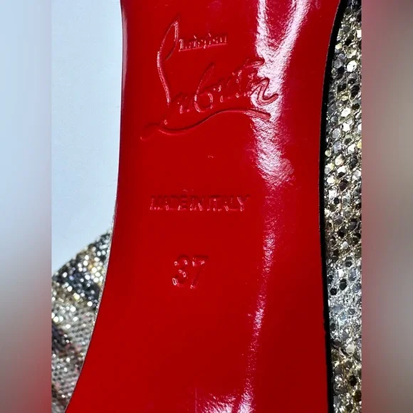 Christian Louboutin Pigalle Follies Glitter Sirene Stiletto Heels Shoes Size 37